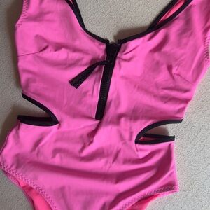 Zara Neon Pink One-Piece Swimsuit with Black Trim